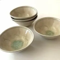 【未使用・灰釉草文】たち吉 緑釉 小鉢 13cm 5客揃い 楕円鉢 土物のサムネイル