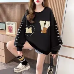 オーバーサイズ おしゃれ XL かわいい トレーナー スウェット ブラック くま