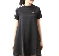 新品タグ付 adidas サテンワンピース S 黒　スリーストライプ　Aラインのサムネイル