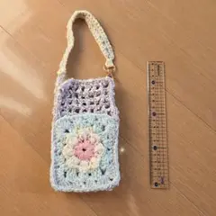 パステルカラー かぎ針編み スマホショルダーバッグ
