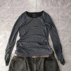 border long sleeve cutsew navy y2k - メルカリ