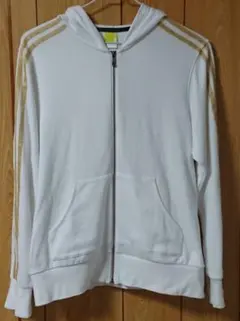 【美品】アディダス ジップアップパーカー 白×金 ジャージ