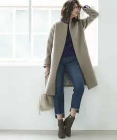 グリーンレーベルリラクシング　スリット ノーカラー コート ノーカラー コート