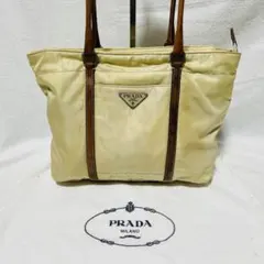 PRADA プラダ トートバッグ　ナイロン×レザー 三角ロゴプレート ベージュ系