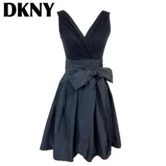 【美品】DKNY ノースリーブ カットソー切替ワンピース 4 無地 ブラックのサムネイル