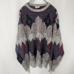 N-2630 CHECKMART 古着 総柄 アクリルニット デザインニット L