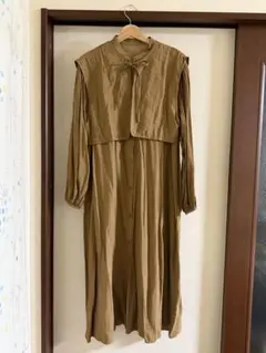 LOWRYS FARM ブラウン 長袖 シャツワンピース　ベスト付き