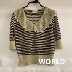 WORLD レトロ　手編み風　ショートニット　ボーダー　古着のサムネイル