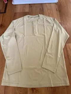 シャツ メンズ 長袖 Tシャツ リブ 黄緑 グリーン カットソー ボタン