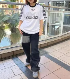 【M】 ADIDAS Tシャツ アディカラー ゆったり 半袖 希少白 希少サイズ