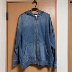 デニムブルー フード付きジップアップジャケット