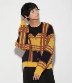 チェック柄ニットカーディガン