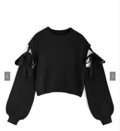 GRLリボン付き ブラック リブ編みセーター