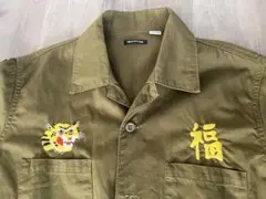 虎刺繍 半袖シャツ オリーブ色