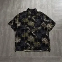 90s CELINI シルク パームツリー オーバーサイズ アロハシャツ 黒のサムネイル