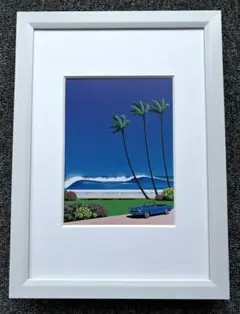 永井博・アート【A4サイズ写真ポスターフレーム付き2点セット】海と車