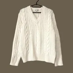 ユニクロ レディース ケーブルＶネックセーター Ｌ 白 コラボ商品