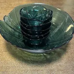カメイガラスボウル　竹柄　深緑　昭和レトロ　グリーン　デザート