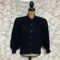 CORDIER 　（11）　レトロ　アンゴラ混カーディガン　肩パッド　黒のサムネイル