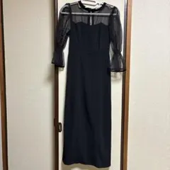 chico オケージョンドレス 配色シアーサテンワンピース ブラック