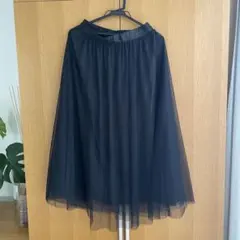 黒 チュール フレアロングスカート