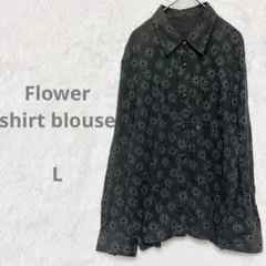 【フラワー】花モチーフ透け感　ヴィンテージシャツ　オーバーサイズ　大きめサイズ