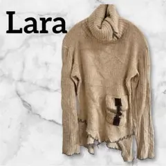 【Lara】変形デザイン タートルネック ニットセーター ジップ裾アシンメトリー