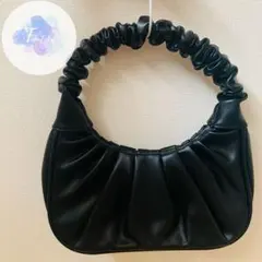 ハンドバッグ バッグ ワンハンドル フリル ギャザー ブラック 黒 韓国 新品
