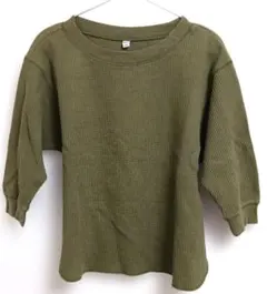 (即購入可)UNIQLO　オリーブ色 ワッフル編み 五分袖 Tシャツ M　U16