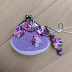 紫色花柄刺繍小銭入れ