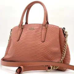 【美品】コーチ　2way　クロコ型押し　ゴールド金具　チェーン　レザー　ピンク