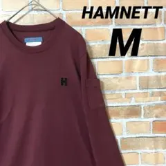 HAMNETT シンプル ワンポイント 刺繍 ロゴ タイト 長袖 Tシャツ