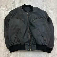本革　ボンバージャケット　レザージャケット　古着　ブラック　ダークブラウンL相当