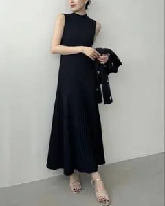 anuans アニュアンス セミマーメイドリブニットワンピース ブラック