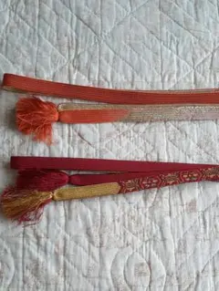 ​正絹 帯締め 2本セット ぼかし・金糸入り 暖色系（箱なし・ネコポス便)