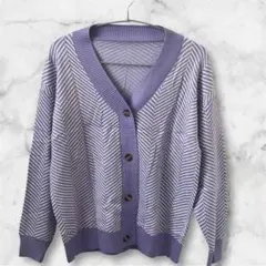 10♡新品♡ レディース　セーター　カーディガン　フリーサイズ　紫　ボーダー