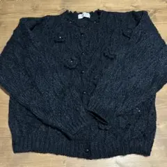 黒 花模様 ニットカーディガン