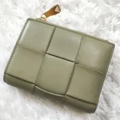現行◎美品　ボッテガ　二つ折り財布　カセット　コンパクト　RFID　グリーン系