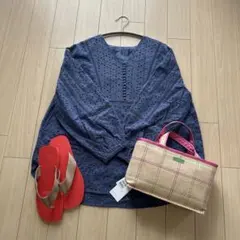 値下げ中★新品 vin カットワークレースブラウス　ブルーのサムネイル