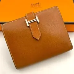 鑑定済み エルメス べアン コンパクト 財布 二つ折り レザー 革 ブラウン 茶のサムネイル