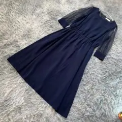 grove ネイビー ワンピース M チュール袖 ドット柄 上品 フォーマル