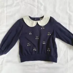 petit main チェリー刺繍トレーナー 100 パール　丸襟