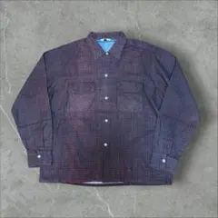 50s60sヴィンテージプリントネルシャツ プリネル チェック 赤灰黒