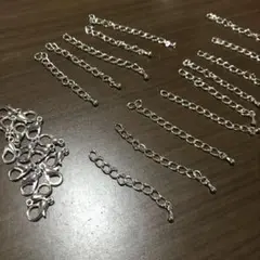 アジャスターパーツ　カニカン付き　ホワイトシルバー　15本