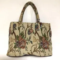 希少 豪華ビーズ刺繍 ジャガード織り ハンドバッグ OKPTホック ボタニカル
