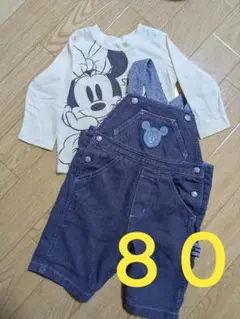ミッキー　オーバーオール　サロペット　長袖Tシャツ80　セット　ディズニー　秋