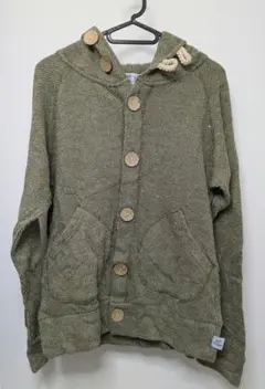 フード付きオリーブグリーンカーディガン（男女兼用）