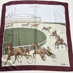 5-20.CELINE 馬車レース柄 ヴィンテージ シルクスカーフ