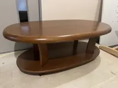 木製 棚付き センターテーブル・ローテーブル 楕円形　高さ41cm