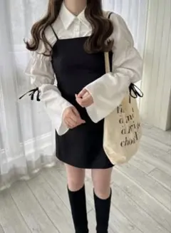 超美品 グレイルGRL リボンギャザーシャツ×ミニワンピース Lサイズ 大きめ